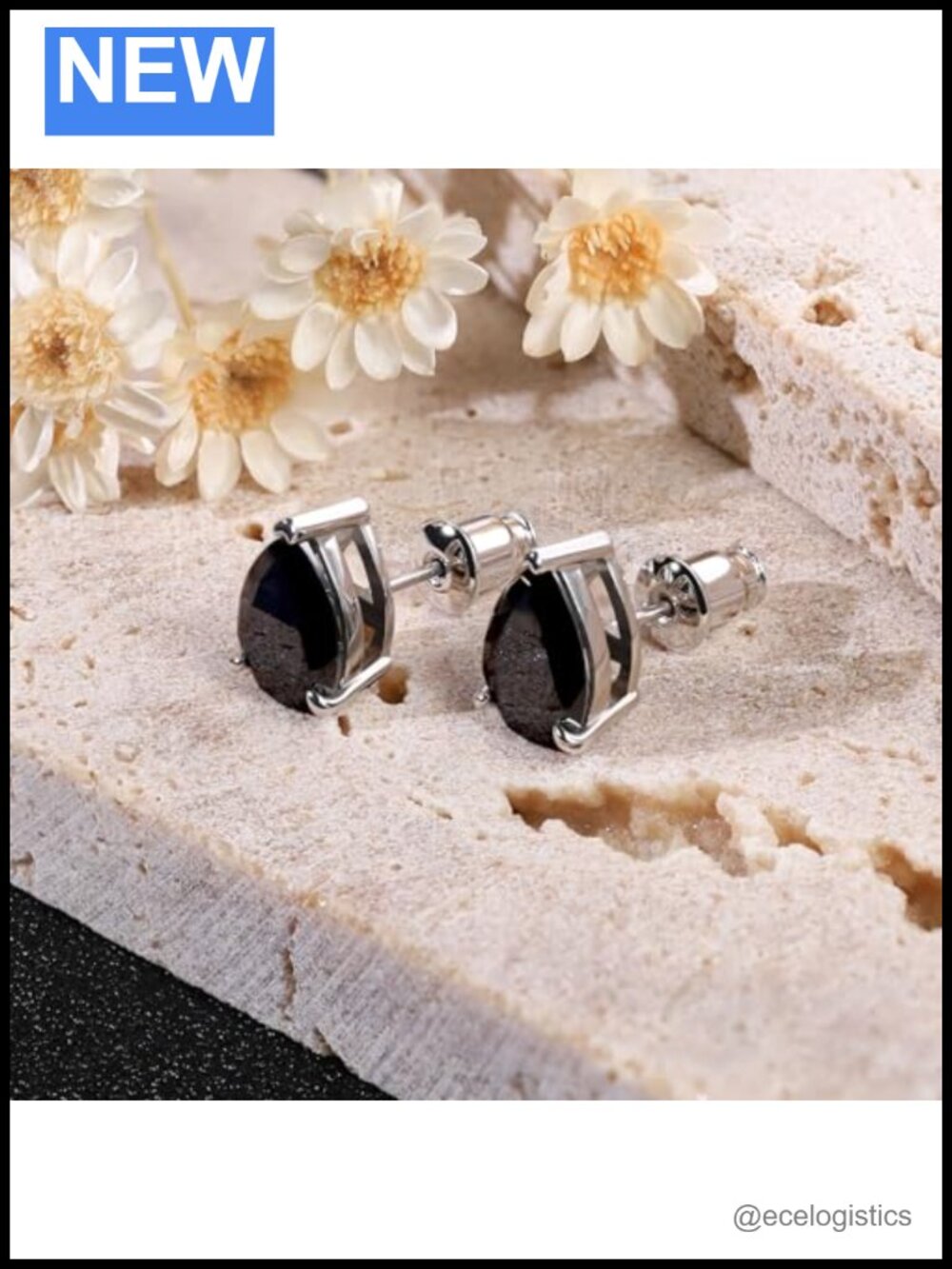 Moissanite Sterling Silver Black Stud Earrings - Picture 3 of 6